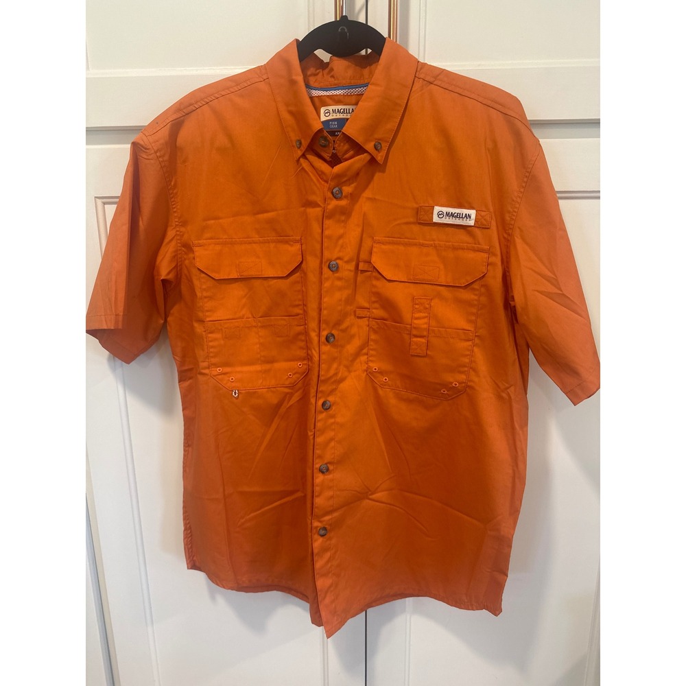 Magellan Outdoors Fish Gear Mens Medium Orange Short Sleeve Fishing Shirt M